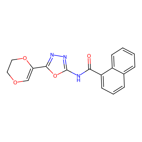 N-(5-(5,6-dihydro-1,4-dioxin-2-yl)-1,3,4-oxadiazol-2-yl)-1-naphthamide structure