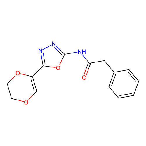 N-(5-(5,6-dihydro-1,4-dioxin-2-yl)-1,3,4-oxadiazol-2-yl)-2-phenylacetamide structure