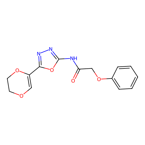 N-[5-(5,6-dihydro-1,4-dioxin-2-yl)-1,3,4-oxadiazol-2-yl]-2-phenoxyacetamide structure