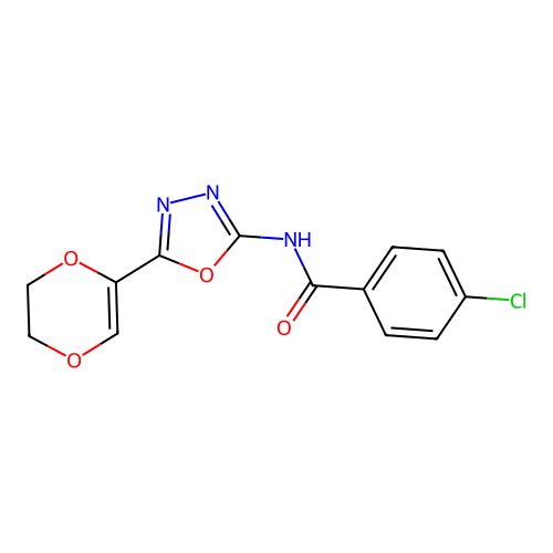 4-chloro-N-[5-(2,3-dihydro-1,4-dioxin-5-yl)-1,3,4-oxadiazol-2-yl]benzamide structure