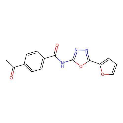 4-acetyl-N-[5-(furan-2-yl)-1,3,4-oxadiazol-2-yl]benzamide structure