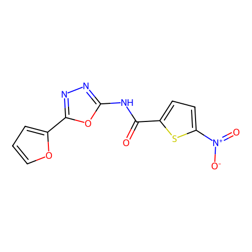N-[5-(furan-2-yl)-1,3,4-oxadiazol-2-yl]-5-nitrothiophene-2-carboxamide structure