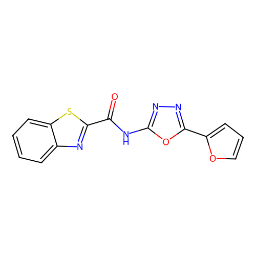 N-[5-(furan-2-yl)-1,3,4-oxadiazol-2-yl]-1,3-benzothiazole-2-carboxamide structure