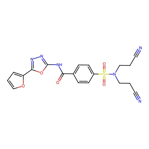 4-[bis(2-cyanoethyl)sulfamoyl]-N-[5-(furan-2-yl)-1,3,4-oxadiazol-2-yl]benzamide structure
