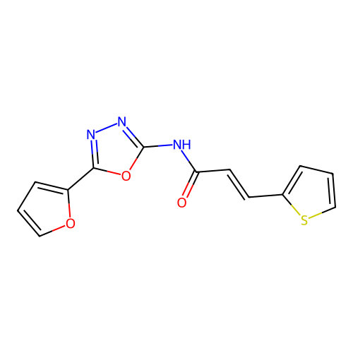 (E)-N-(5-(furan-2-yl)-1,3,4-oxadiazol-2-yl)-3-(thiophen-2-yl)acrylamide structure