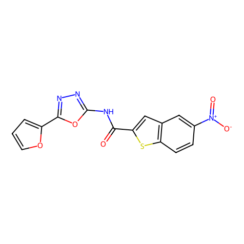 N-[5-(furan-2-yl)-1,3,4-oxadiazol-2-yl]-5-nitro-1-benzothiophene-2-carboxamide structure