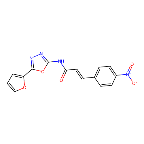 (E)-N-(5-(furan-2-yl)-1,3,4-oxadiazol-2-yl)-3-(4-nitrophenyl)acrylamide structure