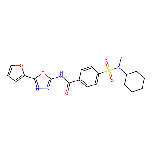 4-[cyclohexyl(methyl)sulfamoyl]-N-[5-(furan-2-yl)-1,3,4-oxadiazol-2-yl]benzamide structure