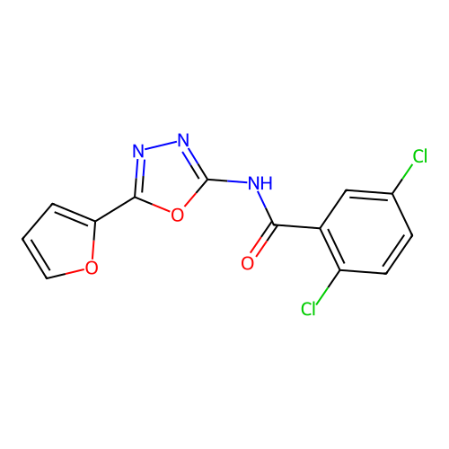 2,5-dichloro-N-[5-(furan-2-yl)-1,3,4-oxadiazol-2-yl]benzamide structure