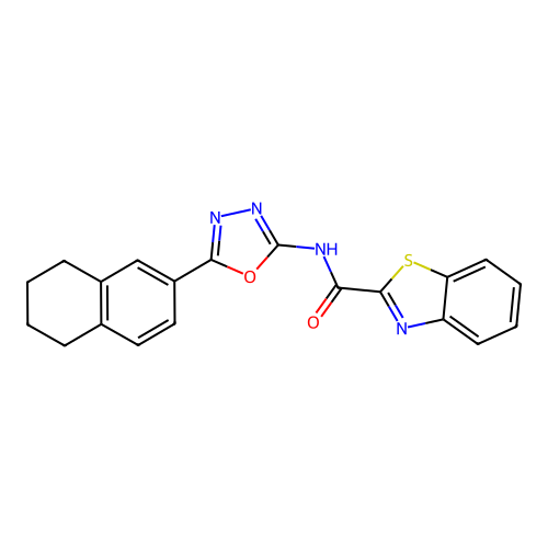 N-[5-(5,6,7,8-tetrahydronaphthalen-2-yl)-1,3,4-oxadiazol-2-yl]-1,3-benzothiazole-2-carboxamide structure