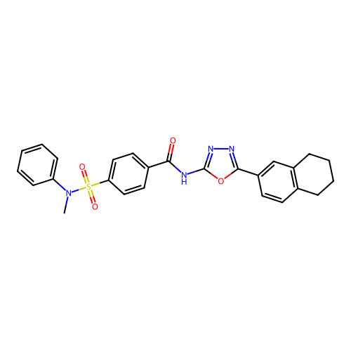 4-[methyl(phenyl)sulfamoyl]-N-[5-(5,6,7,8-tetrahydronaphthalen-2-yl)-1,3,4-oxadiazol-2-yl]benzamide structure