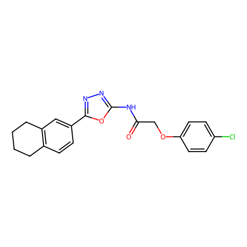 2-(4-chlorophenoxy)-N-[5-(5,6,7,8-tetrahydronaphthalen-2-yl)-1,3,4-oxadiazol-2-yl]acetamide structure