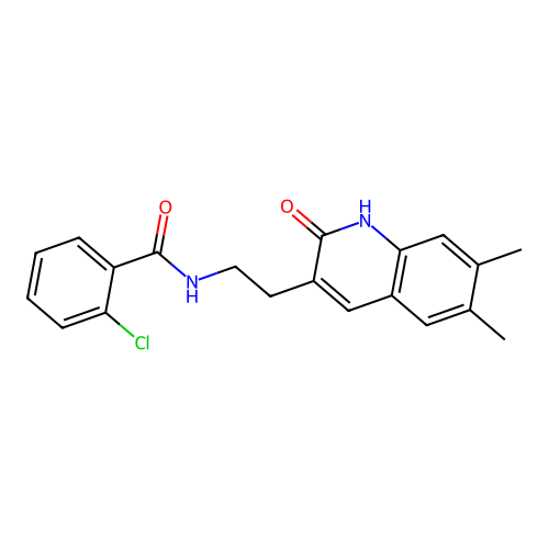 2-chloro-N-(2-(6,7-dimethyl-2-oxo-1,2-dihydroquinolin-3-yl)ethyl)benzamide structure