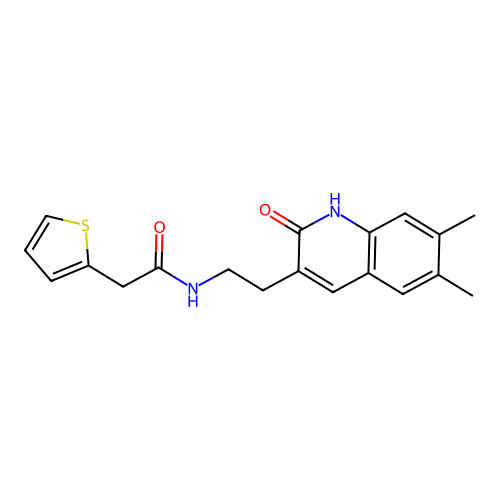 N-[2-(6,7-dimethyl-2-oxo-1H-quinolin-3-yl)ethyl]-2-thiophen-2-ylacetamide structure