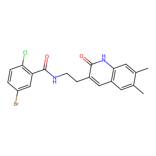 5-bromo-2-chloro-N-[2-(6,7-dimethyl-2-oxo-1H-quinolin-3-yl)ethyl]benzamide structure