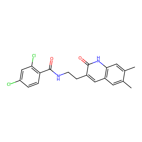 2,4-dichloro-N-(2-(6,7-dimethyl-2-oxo-1,2-dihydroquinolin-3-yl)ethyl)benzamide structure