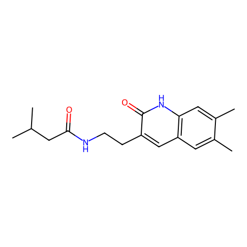 N-[2-(6,7-dimethyl-2-oxo-1H-quinolin-3-yl)ethyl]-3-methylbutanamide structure