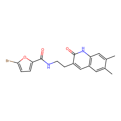 5-bromo-N-[2-(6,7-dimethyl-2-oxo-1H-quinolin-3-yl)ethyl]-2-furancarboxamide structure