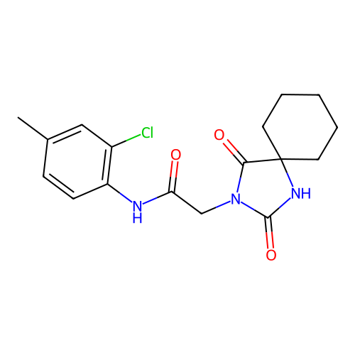 N-(2-chloro-4-methylphenyl)-2-(2,4-dioxo-1,3-diazaspiro[4.5]decan-3-yl)acetamide structure