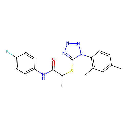2-[1-(2,4-dimethylphenyl)tetrazol-5-yl]sulfanyl-N-(4-fluorophenyl)propanamide structure