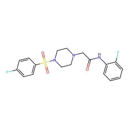 N-(2-fluorophenyl)-2-[4-(4-fluorophenyl)sulfonylpiperazin-1-yl]acetamide structure
