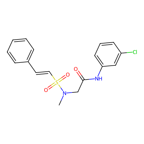 N-(3-chlorophenyl)-2-(N-methyl-2-phenylethenesulfonamido)acetamide structure