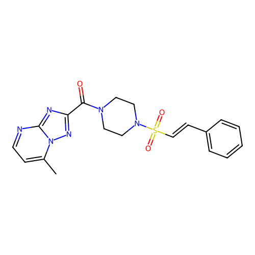 (7-methyl-[1,2,4]triazolo[1,5-a]pyrimidin-2-yl)-[4-[(E)-2-phenylethenyl]sulfonylpiperazin-1-yl]methanone structure