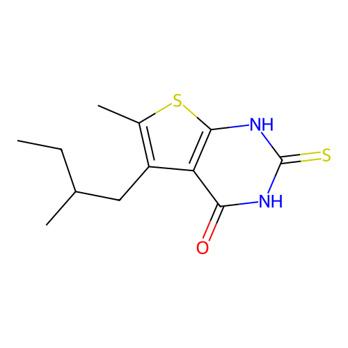 6-methyl-5-(2-methylbutyl)-2-sulfanyl-3H,4H-thieno[2,3-d]pyrimidin-4-one structure