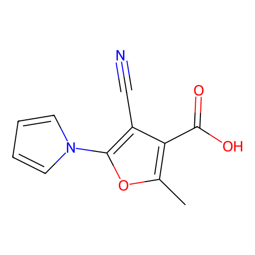 4-cyano-2-methyl-5-(1H-pyrrol-1-yl)furan-3-carboxylic acid structure