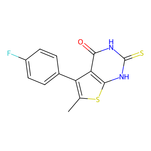 5-(4-fluorophenyl)-6-methyl-2-sulfanyl-3H,4H-thieno[2,3-d]pyrimidin-4-one structure
