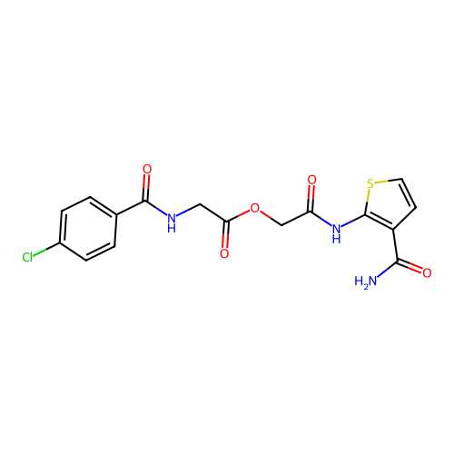 [2-[(3-carbamoylthiophen-2-yl)amino]-2-oxoethyl] 2-[(4-chlorobenzoyl)amino]acetate structure