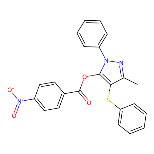 3-methyl-1-phenyl-4-(phenylthio)-1H-pyrazol-5-yl 4-nitrobenzoate structure