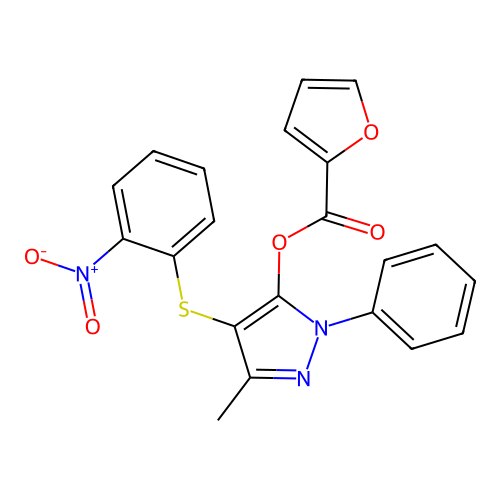 [5-Methyl-4-(2-nitrophenyl)sulfanyl-2-phenylpyrazol-3-yl] furan-2-carboxylate structure
