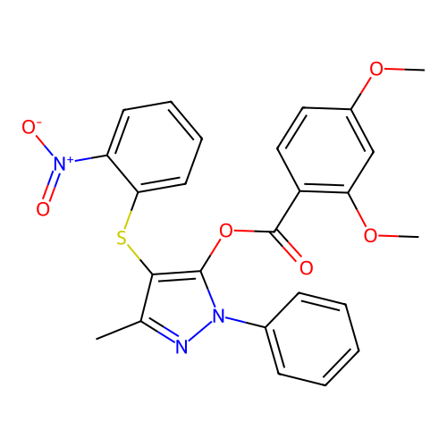 [5-Methyl-4-(2-nitrophenyl)sulfanyl-2-phenylpyrazol-3-yl] 2,4-dimethoxybenzoate structure