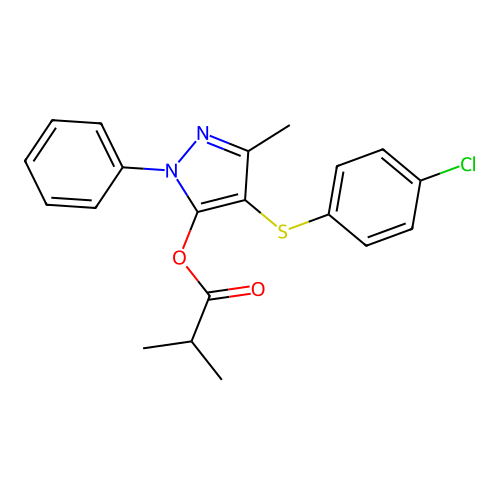 4-((4-chlorophenyl)thio)-3-methyl-1-phenyl-1H-pyrazol-5-yl isobutyrate structure