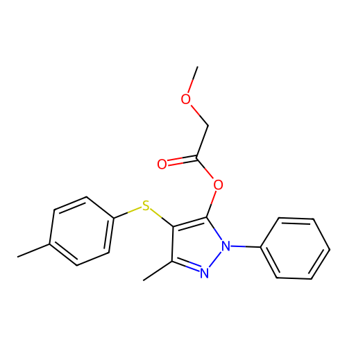 3-methyl-1-phenyl-4-(p-tolylthio)-1H-pyrazol-5-yl 2-methoxyacetate structure