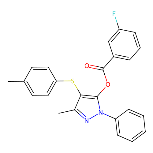 3-methyl-1-phenyl-4-(p-tolylthio)-1H-pyrazol-5-yl 3-fluorobenzoate structure