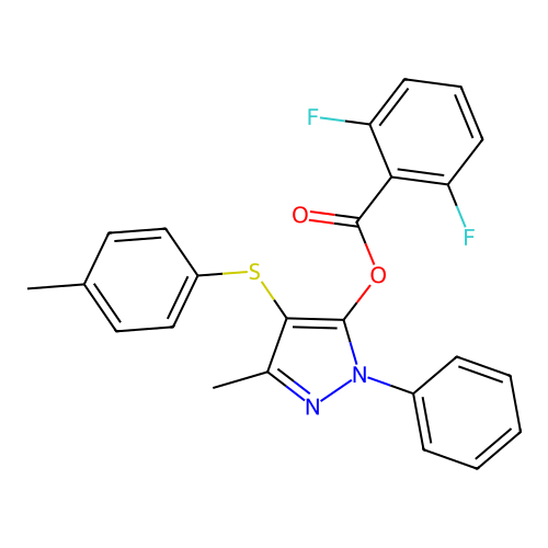 3-methyl-1-phenyl-4-(p-tolylthio)-1H-pyrazol-5-yl 2,6-difluorobenzoate structure
