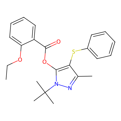 1-(tert-butyl)-3-methyl-4-(phenylthio)-1H-pyrazol-5-yl 2-ethoxybenzoate structure