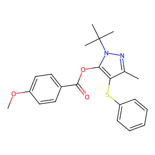 1-tert-butyl-3-methyl-4-(phenylsulfanyl)-1H-pyrazol-5-yl 4-methoxybenzoate structure