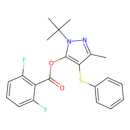 1-(tert-butyl)-3-methyl-4-(phenylthio)-1H-pyrazol-5-yl 2,6-difluorobenzoate structure