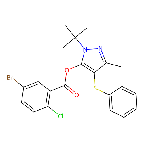 1-(tert-butyl)-3-methyl-4-(phenylthio)-1H-pyrazol-5-yl 5-bromo-2-chlorobenzoate structure
