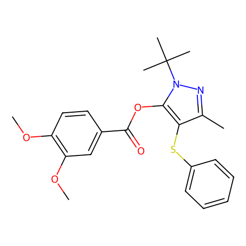 (2-Tert-butyl-5-methyl-4-phenylsulfanylpyrazol-3-yl) 3,4-dimethoxybenzoate structure