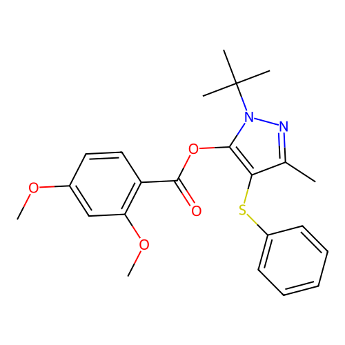 (2-Tert-butyl-5-methyl-4-phenylsulfanylpyrazol-3-yl) 2,4-dimethoxybenzoate structure