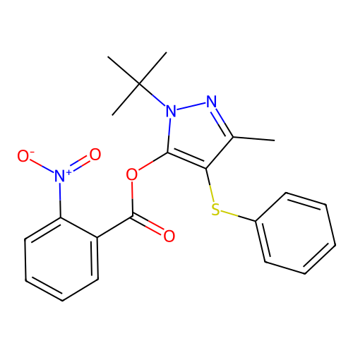 1-(tert-butyl)-3-methyl-4-(phenylthio)-1H-pyrazol-5-yl 2-nitrobenzoate structure