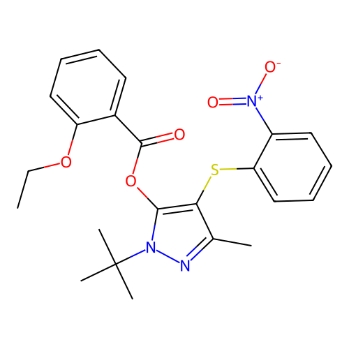 1-(tert-butyl)-3-methyl-4-((2-nitrophenyl)thio)-1H-pyrazol-5-yl 2-ethoxybenzoate structure