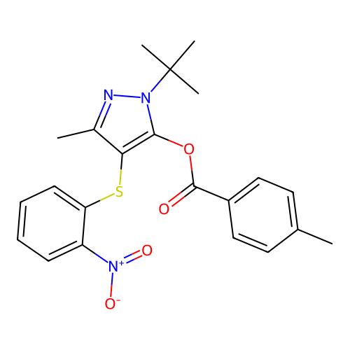 [2-Tert-butyl-5-methyl-4-(2-nitrophenyl)sulfanylpyrazol-3-yl] 4-methylbenzoate structure