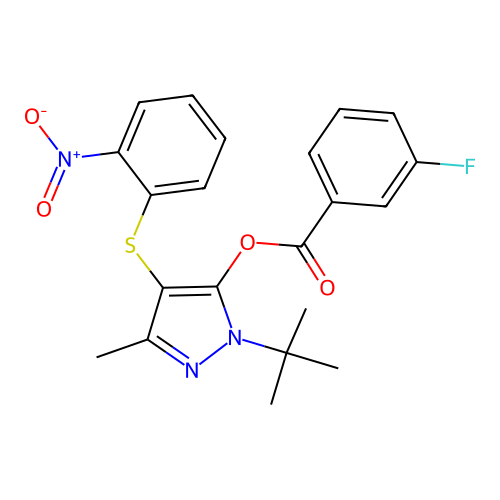 [2-Tert-butyl-5-methyl-4-(2-nitrophenyl)sulfanylpyrazol-3-yl] 3-fluorobenzoate structure