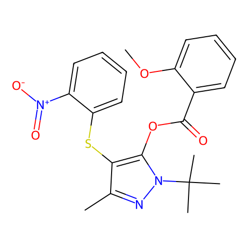 [2-Tert-butyl-5-methyl-4-(2-nitrophenyl)sulfanylpyrazol-3-yl] 2-methoxybenzoate structure
