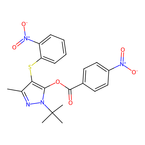 [2-Tert-butyl-5-methyl-4-(2-nitrophenyl)sulfanylpyrazol-3-yl] 4-nitrobenzoate structure